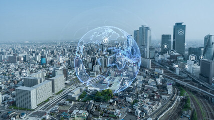 Leinwandbilder - Global communication network concept. Smart city.