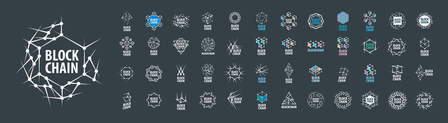 Sticker - A set of vector Blockchain logos on a dark background