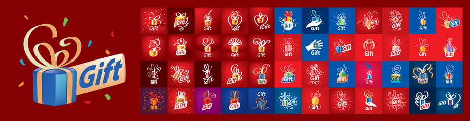 Wall Mural - a set of vector gift logos on different colored backgrounds