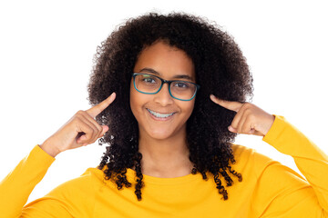 Wall Mural - African girl student wearing glasses and brackets