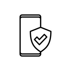 Wall Mural - mobile security, smartphone with shield thin line icon. modern vector illustration.