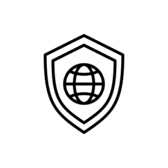 Wall Mural - global secure thin line icon, shield with globe. modern vector illustration.