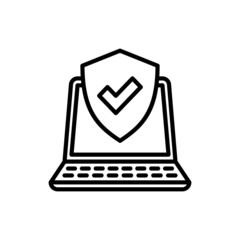 Wall Mural - computer security thin line icon: shield with tick on laptop screen. modern vector illustration.