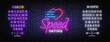 Speed Dating Neon Text Vector. Beautiful template for banner design. Modern speed dating, great design for any purposes. Love symbol. Editing text neon sign