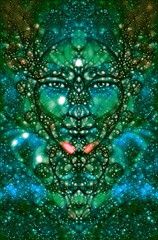 Poster - beautiful ornamental face on cosmic space.