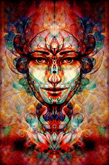 Poster - beautiful ornamental face on abstract background.