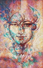 Poster - beautiful ornamental face on abstract background.