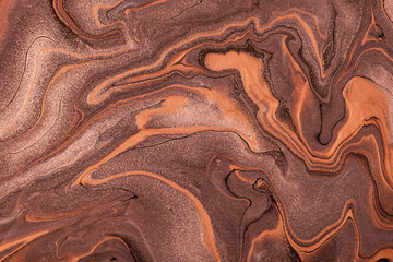 Poster - Abstract fluid art background dark brown and bronze colors. Liquid marble. Acrylic painting with umber gradient.