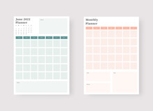 June 2022 Planner Template Set. Set Of Planner And To Do List. Monthly, Weekly, Daily Planner Template. Vector Illustration.