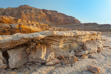 Layers Of Salt And Crystals On The Shore Of The Dead Sea
