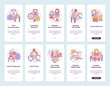 Toxic relationship onboarding mobile app page screen. Abusive and selfish partner walkthrough 5 steps graphic instructions with concepts. UI, UX, GUI vector template with linear color illustrations
