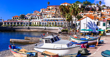 Charming traditional fishing village Camara de Lobos. Popular tourist destination .Madeira island travel and landmarks. Portugal