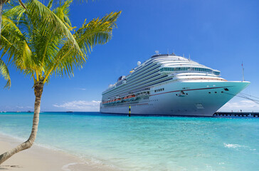 Wall Mural - Cruise ship docked at tropical port on sunny day