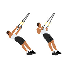 Man Doing TRX Suspension Strap Rows Exercise. Flat Vector Illustration Isolated On White Background