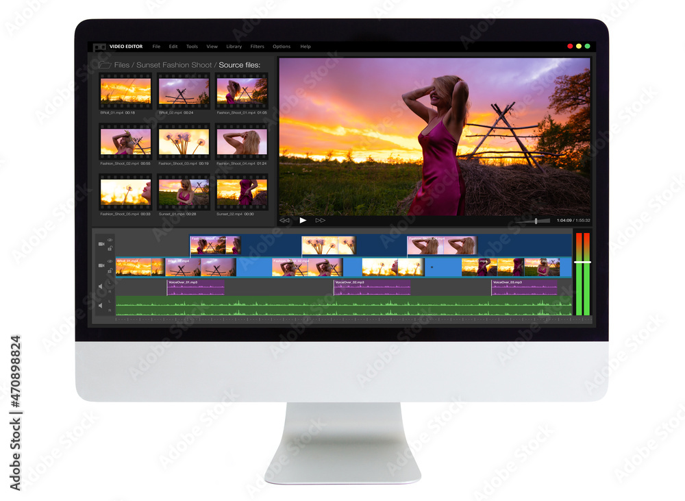 Sample video editing software on desktop computer Stock Photo | Adobe Stock
