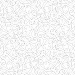 Seamless linear pattern with thin curl lines scrolls and stylized leaves. Monochrome abstract floral background. Decorative lattice. Stylish swatch for textile, fabric and wrapping.