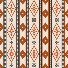Wall Mural - Southwest neutral boho stripe seamless vector pattern. Rustic brown, tan and charcoal decorative print. Geometric striped design with diamonds and western elements. Repeat background surface texture. 