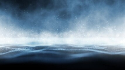 Wall Mural - wavy texture landscape with fog effect and flickering particles abstract concept copy space seamless loop background animation.
