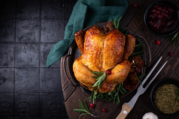 Christmas baked chicken for festive dinner.