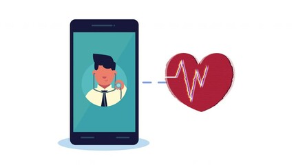 Wall Mural - smartphone with doctor and heart cardio