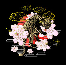 Tiger Illustration Design For Sukajan Is Mean Japan Traditional Cloth Or T-shirt With Digital Hand Drawn Embroidery Men T-shirts Summer Casual Short Sleeve Hip Hop T Shirt Streetwear