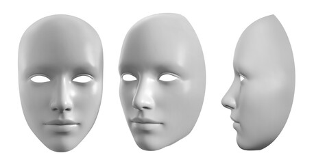 isolated 3d render illustration of gray colored female face mask on white background.