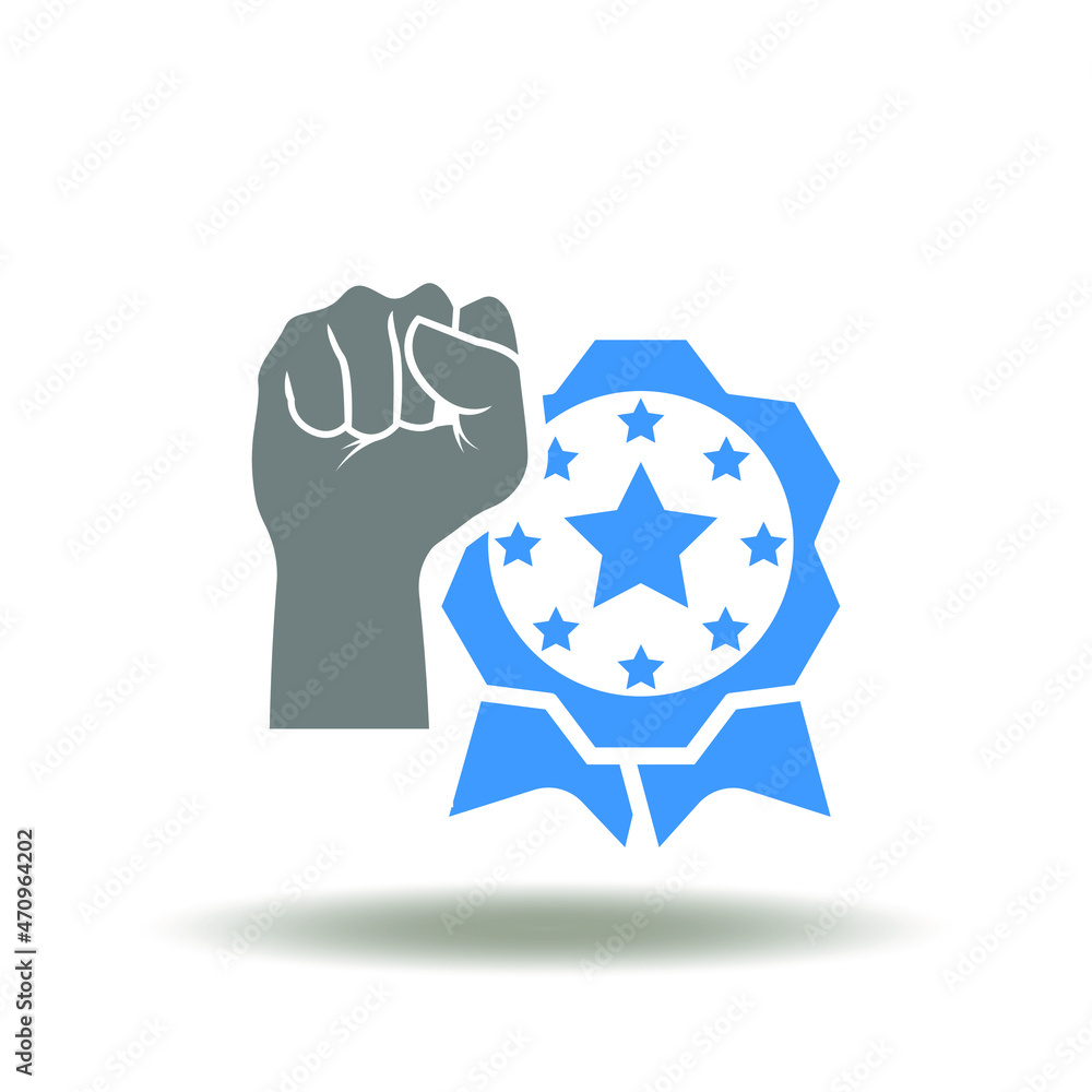 Vector illustration of hand up a gesture hurrah and reward or medal ...