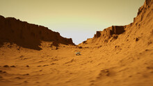Rover Exploring A Valley On Mars