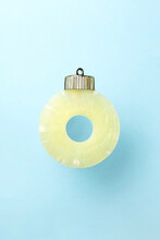 Christmas Bauble Decoration Of Pineapple On Blue. New Year Concept.