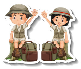 Poster - Couple kids wear safari outfit cartoon character sticker