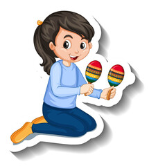 Poster - Cartoon sticker with girl playing maracas