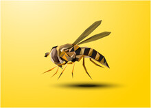 Low Poly Art Of A Hornet In High Details. Vector Animal Triangle Geometric Illustration. Abstract Polygonal Art With Yellow Color Background.