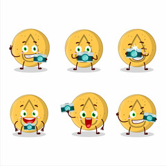 Sticker - Photographer profession emoticon with dalgona candy water cartoon character