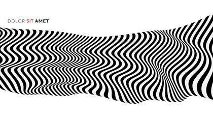 Black and white design. Pattern with optical illusion. Abstract 3D geometrical background. Vector illustration.