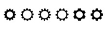 Gear Setting Icon Set. Black Gear Wheel Icons On White Background - Stock Vector.