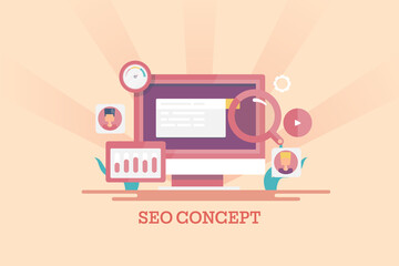 Wall Mural - seo - search engine optimization banner, modern cartoon style template for business presentation, we