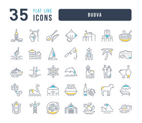 Poster - Set of linear icons of Budva