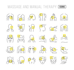 Wall Mural - set of linear icons of massage and manual therapy