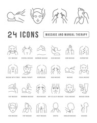 Wall Mural - Set of linear icons of Massage and Manual Therapy