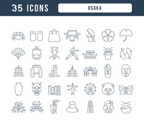 Wall Mural - Set of linear icons of Osaka