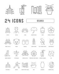 Sticker - Set of linear icons of Osaka