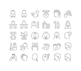 Wall Mural - set of linear icons of pediatrics