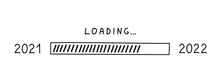 Load Bar 2022 New Year In Doodle Style, Vector Illustration. Hand Drawn Loading Symbol, Black Isolated Element On A White Background. Sketch Progress Bar For Ui Design