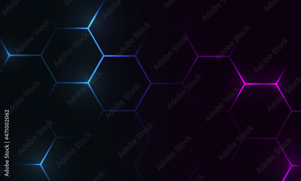 Hexagon technology futuristic dark vector abstract background with blue ...