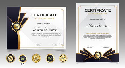 Wall Mural - black and gold certificate of appreciation border template with luxury badge and modern line and sha