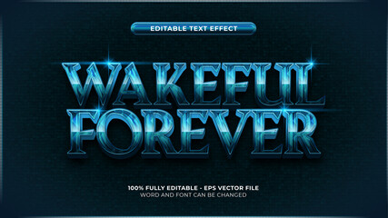 title text effect template. Blue chrome with pattern style text effect luxury vector layered