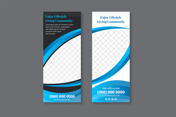 Wall Mural - enjoy with lifestyle banner templates of vector white and black background roll-up banners with curv