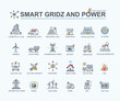 Smart grid web icon for sustainable energy and Industrial,  solar power, thermal, hydroelectric, electric vehicle, smart home and wind power. Minimal vector.