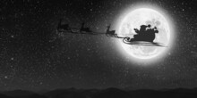 Silhouette Of A Flying Goth Santa Claus Against The Background Of The Night Sky. Elements Of This Image Furnished By NASA