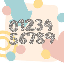 Numbers. Animal Pattern - Zebra. Striped Print. Isolated Vector Objects. 